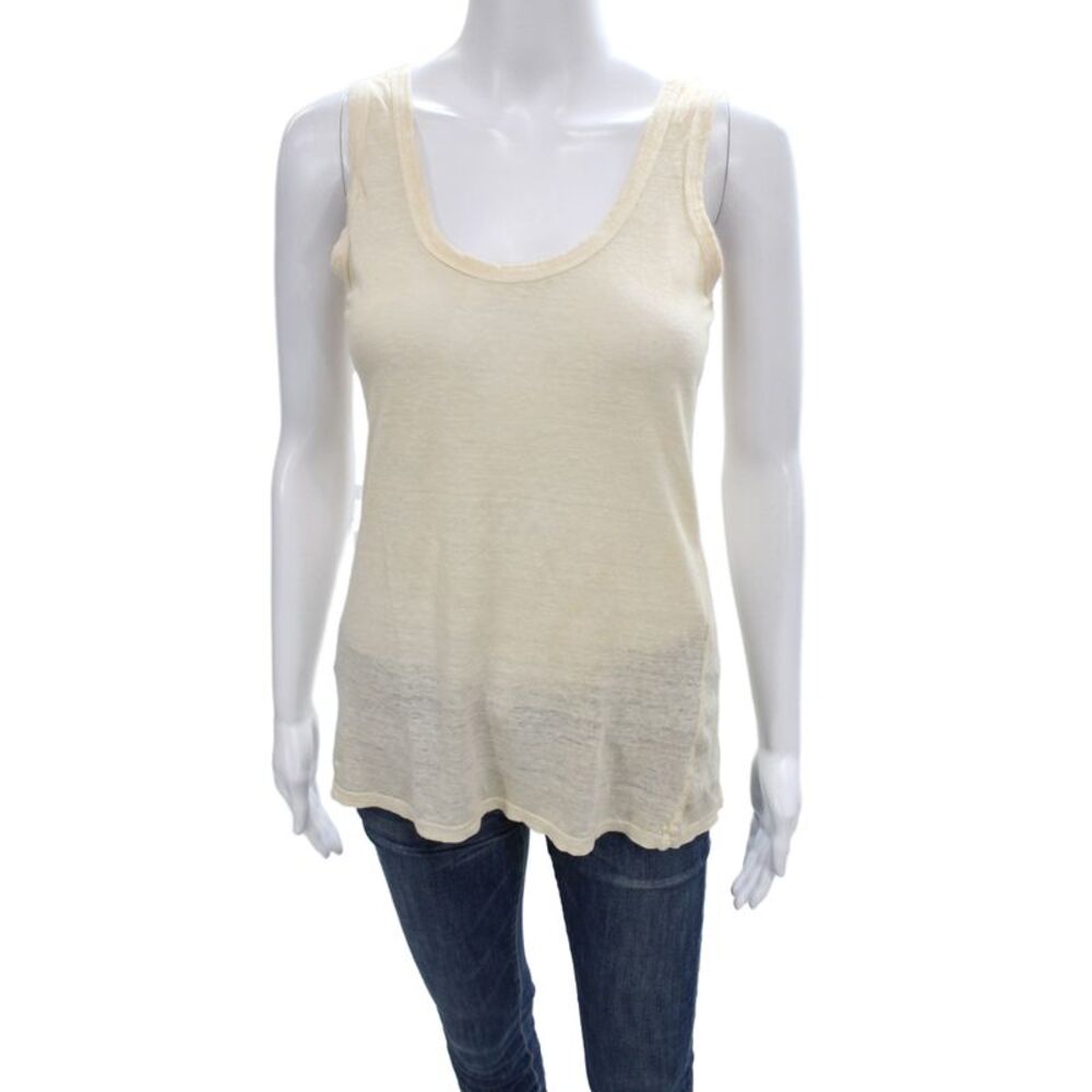 Sunday Women Linen Scoop Neck Tank Top Sleeveless Beige Size S
